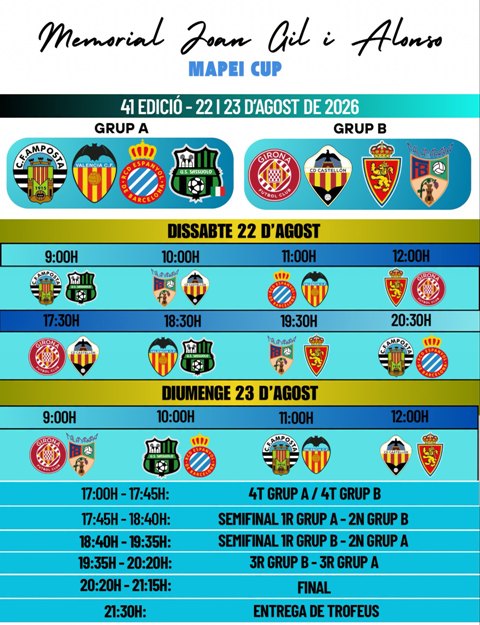 41ena. edici� TORNEIG CIUTAT D&rsquo;AMPOSTA MEMORIAL JOAN GIL ALONSO - MAPEI CUP. Dissabte 22 i Diumenge 23 d&rsquo;agost.